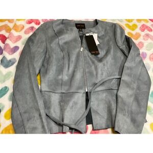 TRUTH BY REPUBLIC Women S Grey Faux Suede Open Front Collarless Jacket‎ Blazer